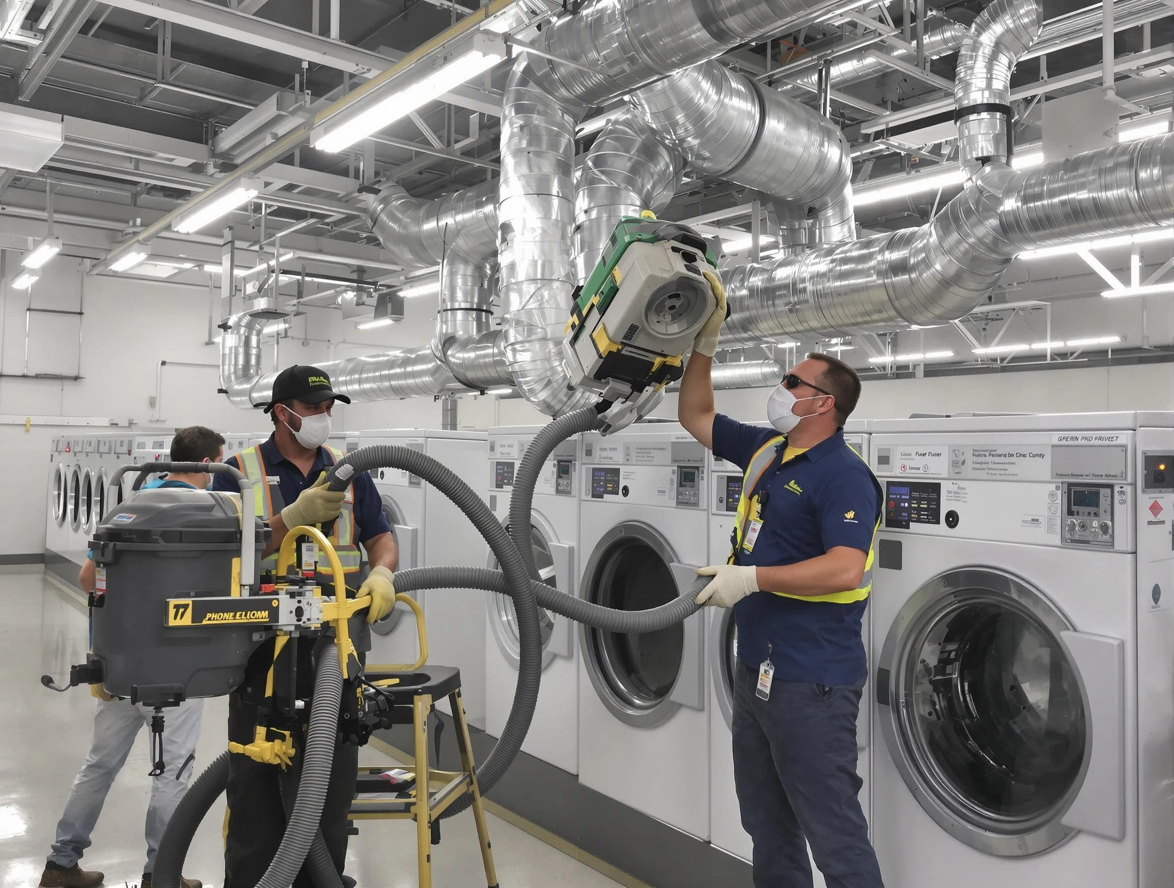 Los Ranchos de Albuquerque Dryer Vent Cleaning team cleaning large-scale industrial dryer vent systems at a facility in Los Ranchos de Albuquerque