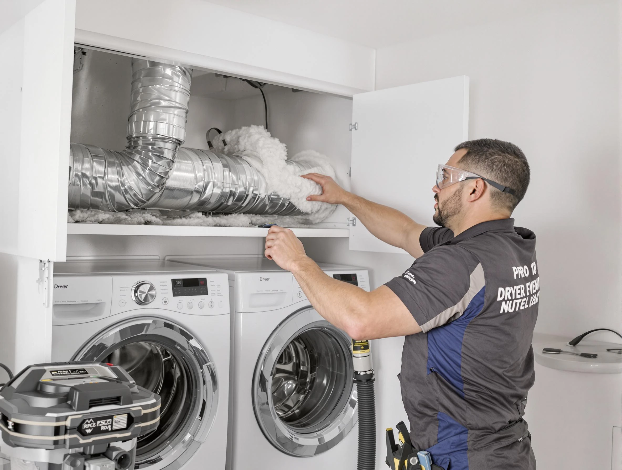 Los Ranchos de Albuquerque Dryer Vent Cleaning certified technician performing specialized gas dryer vent cleaning in Los Ranchos de Albuquerque